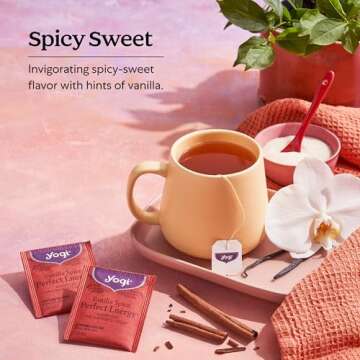 Yogi Tea Vanilla Spice Perfect Energy Tea - 16 Tea Bags per Pack (4 Packs) - Organic Vanilla Energy Tea - Focus Tea - Includes Green Tea, Black Tea, Ashwagandha, L-Theanine & More