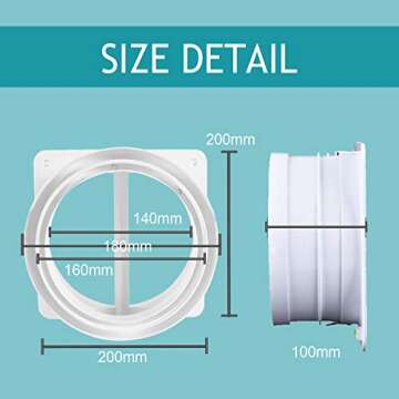 6 Inch Backdraft Damper, HG POWER 3-in-1 Detachable Damper, Flange, Duct Adaptor with Butterfly Back Check Valve for Kitchen, Panel Size: 8", Duct Size: 6"-7"
