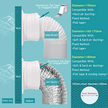 6 Inch Backdraft Damper, HG POWER 3-in-1 Detachable Damper, Flange, Duct Adaptor with Butterfly Back Check Valve for Kitchen, Panel Size: 8", Duct Size: 6"-7"