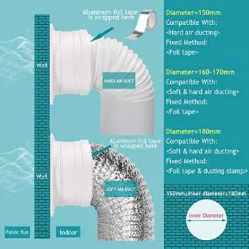 6 Inch Backdraft Damper, HG POWER 3-in-1 Detachable Damper, Flange, Duct Adaptor with Butterfly Back Check Valve for Kitchen, Panel Size: 8", Duct Size: 6"-7"