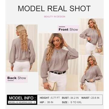 Dokotoo Womens Cable Knit Sweater Elegant Crewneck Balloon Long Sleeve Pullovers Solid Loose Fashion Chunky Outerwear Khaki Jumpers X-Large