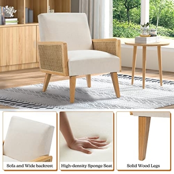 Mid Century Modern Accent Chairs with Rattan Armrest