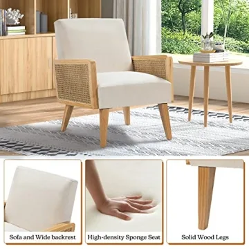 Mid Century Modern Accent Chairs with Rattan Armrest