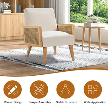 Mid Century Modern Accent Chairs with Rattan Armrest