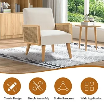 Mid Century Modern Accent Chairs with Rattan Armrest