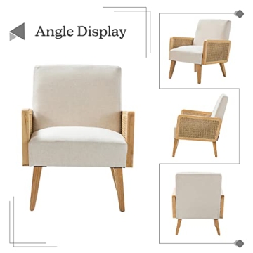 Mid Century Modern Accent Chairs with Rattan Armrest