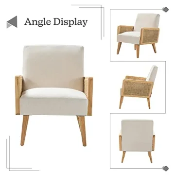 Mid Century Modern Accent Chairs with Rattan Armrest