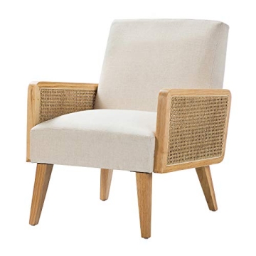 Mid Century Modern Accent Chairs with Rattan Armrest