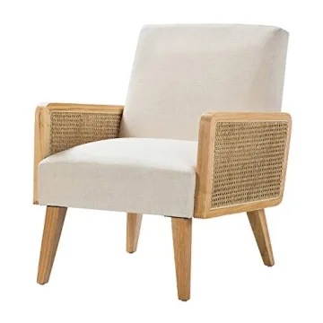 Mid Century Modern Accent Chairs with Rattan Armrest