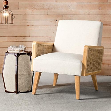 Mid Century Modern Accent Chairs with Rattan Armrest