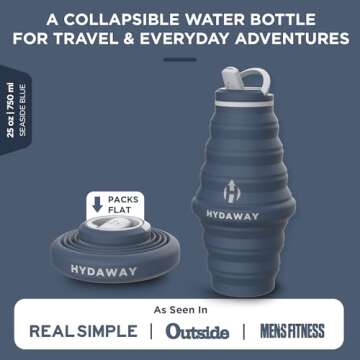HYDAWAY Collapsible Water Bottle - 25oz I Reusable Water Bottle with Flip Top Lid for Travel, Hiking...