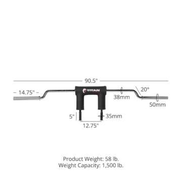 Titan Fitness Rackable Safety Squat Bar, Cambered Barbell with 5" Drop, Rated 1,500 LB, HeftyGrip Sh...
