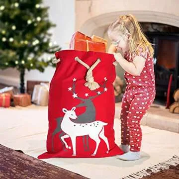 LessMo Christmas Santa Sack, Large Christmas Canvas Gift Bag with Drawstring, [Place to Write Wishes...