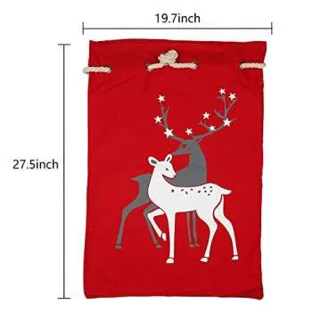 LessMo Christmas Santa Sack, Large Christmas Canvas Gift Bag with Drawstring, [Place to Write Wishes] Reusable Personalized Best Gift, for Xmas Package Storage, Christmas Party Supplies Favors