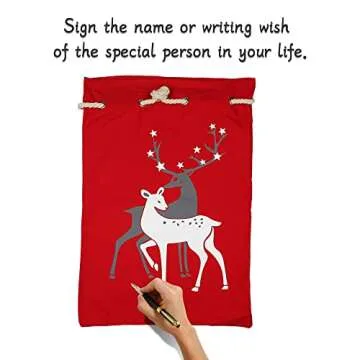 LessMo Christmas Santa Sack, Large Christmas Canvas Gift Bag with Drawstring, [Place to Write Wishes] Reusable Personalized Best Gift, for Xmas Package Storage, Christmas Party Supplies Favors