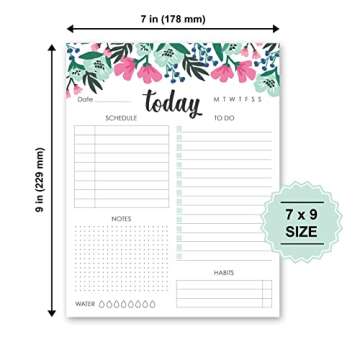 Zynshe Daily Planner Notepad - 7"x9” inches, 60 tear off sheets - Planner Undated/To Do List Notepad, Habit Tracker, Goal Planner (Blue Floral)