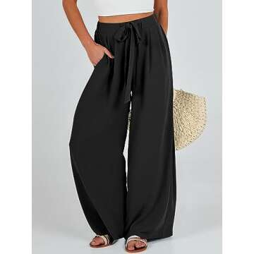 Caracilia Women Wide Leg Palazzo Pants Summer High Waist Flowy Casual Trousers Loose Lounge Beach Tr...
