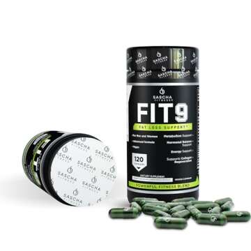 Sascha Fitness Fat Loss pills | Collagen support | Fluid Balance | FIT9 Ingredients: 7Keto + Uva Ursi, Gotu Kola, L-Theanine,Gingko Biloba,DIM,Green Tea | Weight Loss Supplements-Vegan-120 Natural Cap