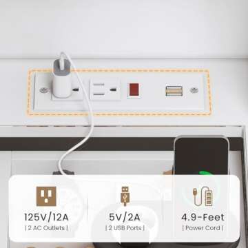 AOGLLATI Makeup Vanity with Lights in 3 Colors, White Vanity Desk with Mirror and Lights, Vanity Table with Charging Station, Makeup Desk with Visible Drawers, Hidden and Open Storage Shelves