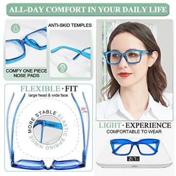 MARE AZZURO Oversized Reading Glasses 1.0 Women Stylish Readers 0 0.50 0.75 1.00 1.25 1.50 1.75 2.00 2.25 2.50 2.75 3.00 3.50 4.00 5.00 6.00 (Blue, 1.0x)