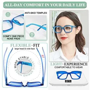 MARE AZZURO Oversized Reading Glasses 1.0 Women Stylish Readers 0 0.50 0.75 1.00 1.25 1.50 1.75 2.00 2.25 2.50 2.75 3.00 3.50 4.00 5.00 6.00 (Blue, 1.0x)