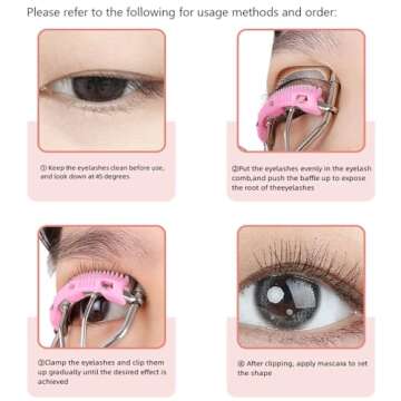 REVGOZU Eyelash Curlers with Small Eyelash Comb & Refill Pads, High On Lash Curler Stainless Steel Eyelash Makeup Tool for Eye-Opening & Lifted Lashes, Wide Angle Beauty Curling Natural Styling