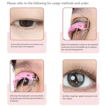 REVGOZU Eyelash Curlers with Small Eyelash Comb & Refill Pads, High On Lash Curler Stainless Steel Eyelash Makeup Tool for Eye-Opening & Lifted Lashes, Wide Angle Beauty Curling Natural Styling