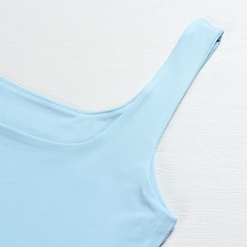 Artfish Women's Sleeveless Strappy Seamless Crop Tank Tops Square Neck Workout Fitness Basic Cropped Camis (Light Blue, S)