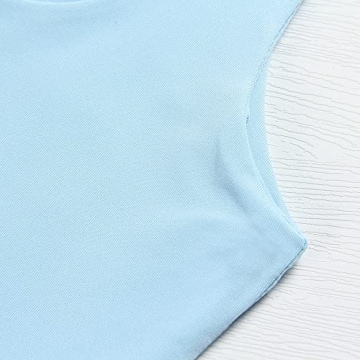 Artfish Women's Sleeveless Strappy Seamless Crop Tank Tops Square Neck Workout Fitness Basic Cropped Camis (Light Blue, S)