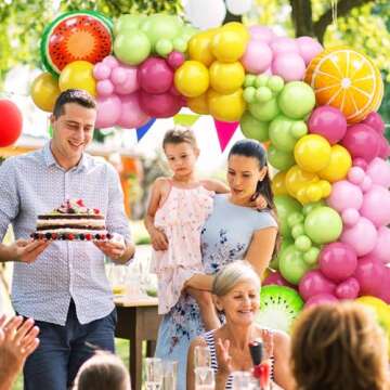 Paready Hawaiian Tropical Balloon Arch Kit, 108 Pcs Hot Pink Yellow Green Balloon Garland Kit with Fruit Foil Balloons for Summer Beach Aloha Hawaiian Luau Party Birthday Baby Shower Decorations