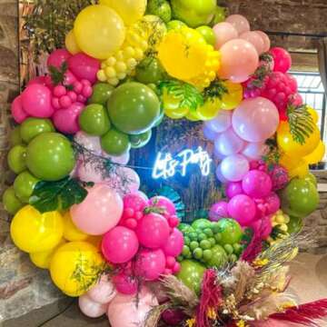 Paready Hawaiian Tropical Balloon Arch Kit, 108 Pcs Hot Pink Yellow Green Balloon Garland Kit with Fruit Foil Balloons for Summer Beach Aloha Hawaiian Luau Party Birthday Baby Shower Decorations