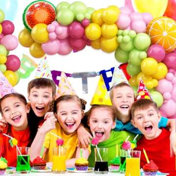 Paready Hawaiian Tropical Balloon Arch Kit, 108 Pcs Hot Pink Yellow Green Balloon Garland Kit with Fruit Foil Balloons for Summer Beach Aloha Hawaiian Luau Party Birthday Baby Shower Decorations