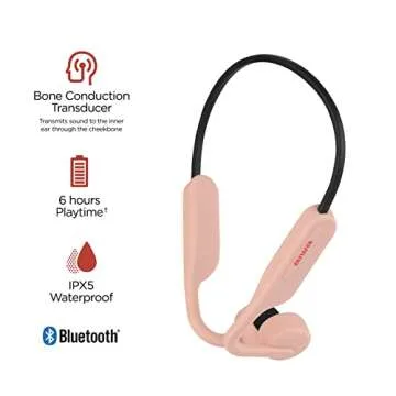 Aiwa Bone Conducting Wireless Headphones - Open-Ear Wireless Bluetooth 5.0 Sports Headphones, 6 Hours Playtime, IPX5 Waterproof Earphones for Gym, Running, Hiking, and Cycling, Pink