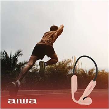 Aiwa Bone Conducting Wireless Headphones - Open-Ear Wireless Bluetooth 5.0 Sports Headphones, 6 Hours Playtime, IPX5 Waterproof Earphones for Gym, Running, Hiking, and Cycling, Pink