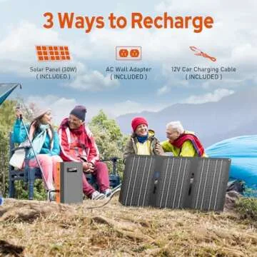 Portable Power Bank with AC Outlet 65W 110V External Battery Pack, 24000mAh Portable Laptop Charger with 30W Foldable Solar Panel Power Supply for Outdoor Camping Home Use Traveling RV Trip Off Grid