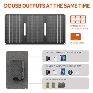 Portable Power Bank with AC Outlet 65W 110V External Battery Pack, 24000mAh Portable Laptop Charger with 30W Foldable Solar Panel Power Supply for Outdoor Camping Home Use Traveling RV Trip Off Grid