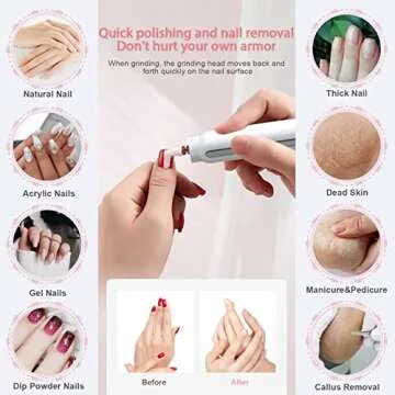 Rechargeable Nail Drill Machine, 33-piece Professional Manicure Pedicure Kit, Electric Nail File Set with 12pcs Bits and 18 Sand Bands, Nails Care Kits, Manicure Pedicure Tools (White)