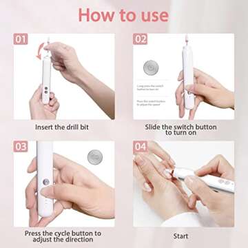 Rechargeable Nail Drill Machine, 33-piece Professional Manicure Pedicure Kit, Electric Nail File Set with 12pcs Bits and 18 Sand Bands, Nails Care Kits, Manicure Pedicure Tools (White)