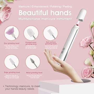 Rechargeable Nail Drill Machine, 33-piece Professional Manicure Pedicure Kit, Electric Nail File Set with 12pcs Bits and 18 Sand Bands, Nails Care Kits, Manicure Pedicure Tools (White)
