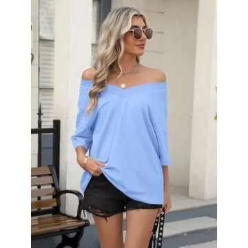 Womens Oversized V Neck Cotton Tee Shirt for Summer Style