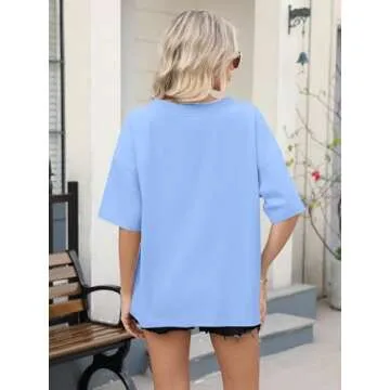Womens Oversized V Neck Cotton Tee Shirt for Summer Style