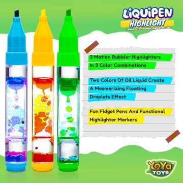 YoYa Toys Liquipen Highlighters - Liquid Motion Bubbler Pens Sensory Toy (3 Pack) - Highlights Like ...
