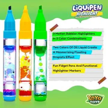 YoYa Toys Liquipen Highlighters - Liquid Motion Bubbler Pens Sensory Toy (3 Pack) - Highlights Like ...