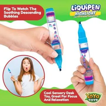 YoYa Toys Liquipen Highlighters - Liquid Motion Bubbler Pens Sensory Toy (3 Pack) - Highlights Like a Regular Highlighter Marker Pen - Colorful Timer Pens - Fun & Cool Fidget Toys for Kids & Adults