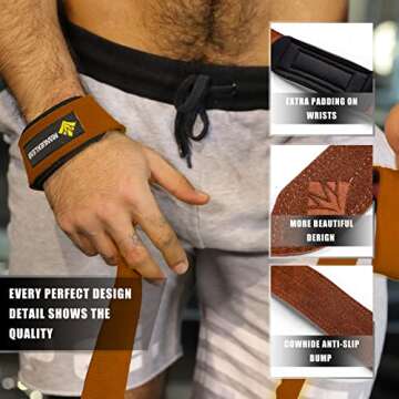 M MANUEKLEAR Weightlifting Wrist Straps with Cushion Wrist Loop,Leather Weight Lifting Wrist Straps for Deadlifts, Powerlifting, Heavy Shrug for Men/Women