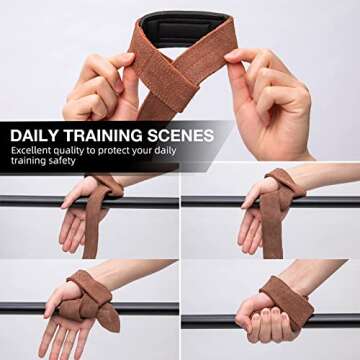 M MANUEKLEAR Weightlifting Wrist Straps with Cushion Wrist Loop,Leather Weight Lifting Wrist Straps for Deadlifts, Powerlifting, Heavy Shrug for Men/Women