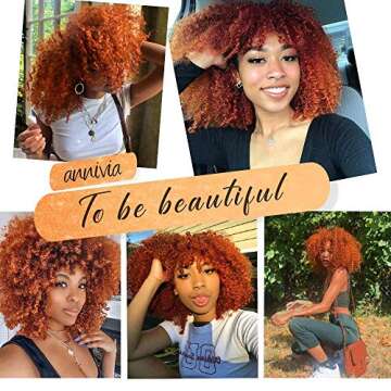 ANNIVIA Curly Afro Wig with Bangs Short Kinky Curly Wigs for Black Women Synthetic Fiber Soft Hair Short Curly Afro Wig (Orange)
