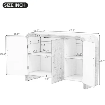 Elefesign Retro Minimalist Curved Sideboard with Gold Handles