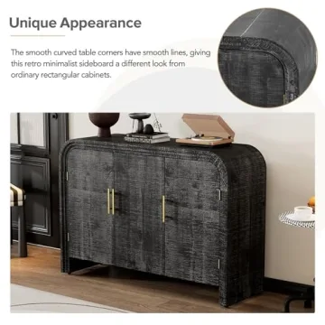 Elefesign Retro Minimalist Curved Sideboard with Gold Handles