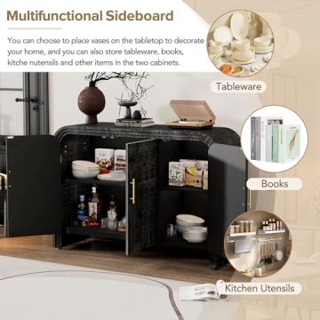 Elefesign Retro Minimalist Curved Sideboard with Gold Handles